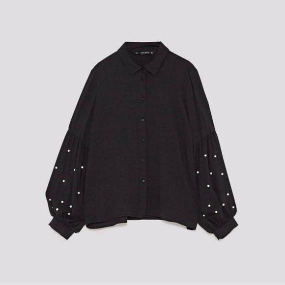 Zara Puffy Sleeve Shirt with Pearls - Picture 2 of 11